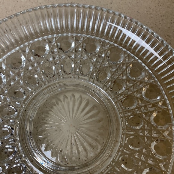 Indiana Glass Co - Clear Glass Button & Cane Serving Bowl and Platter -Set/Lot - Picture 3 of 10